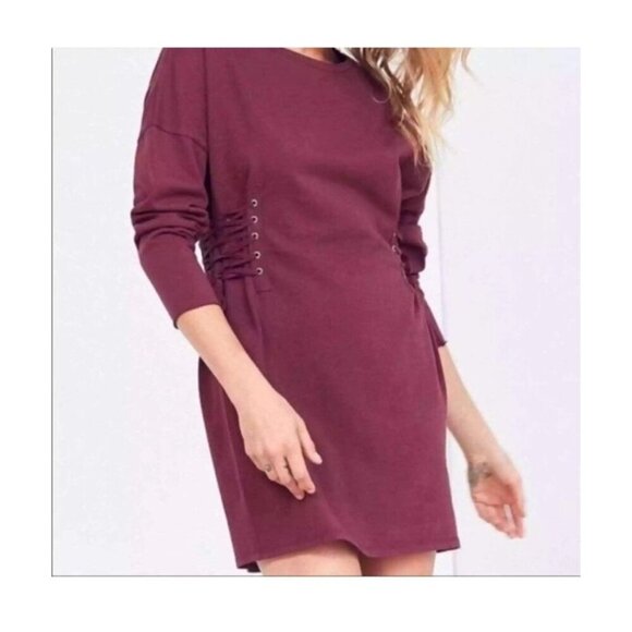 Silence + Noise Size Small Lace-Up Side Corset T-Shirt Dress Wine NWT - Picture 3 of 15